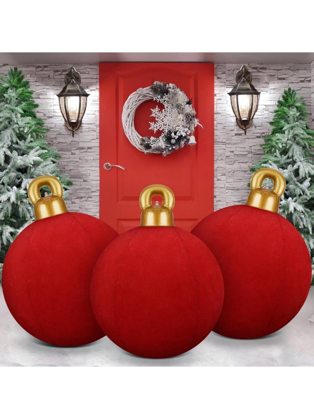 Giant 32-Inch Red Velvet Inflatable Christmas Balls - 3 Pack Holiday Decor